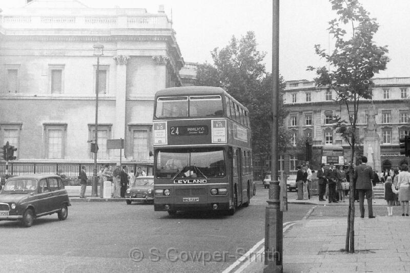24 BW09,03, NHG732P, 24, Pimlico, Trafalgar Sq, Aug 76.JPG